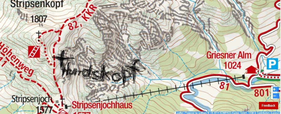 Ausschnitt Stripsenjoch aus der Kompass-Wanderkarte